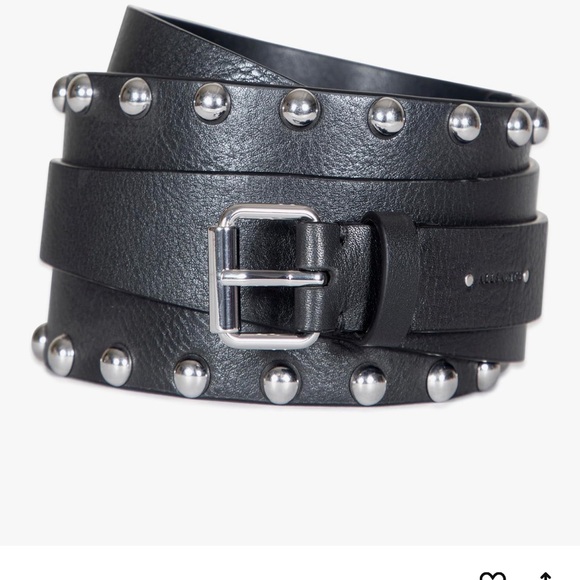 All Saints Accessories - AllSaints Black Leather Studded Belt with Silver Accents